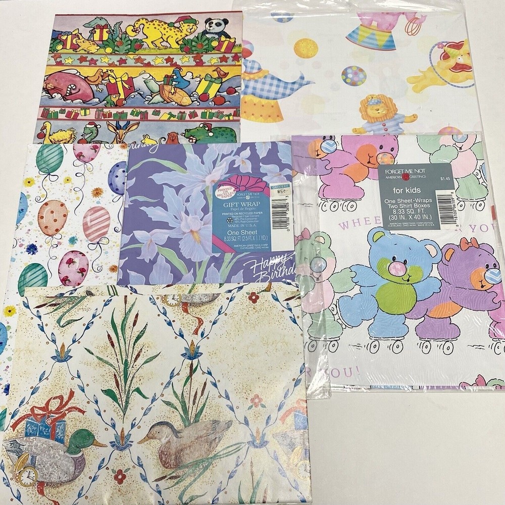 Vintage Lot‎ of 6 Wrapping Paper Sheets Birthday Christmas Flowers